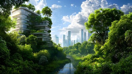 Poster - a hyper advanced futuristic cityscape powered entirely by quantum computing featuring self sustainin