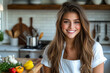 © Mathias - Smiling Chef Woman, Kitchen Portrait, Copy Space..