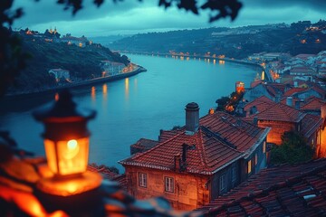 Poster - A cityscape with a river flowing in the background, ideal for use in travel and tourism projects