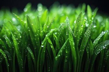 Wall Mural - A close-up shot of green grass with water droplets, ideal for environmental or nature-inspired designs