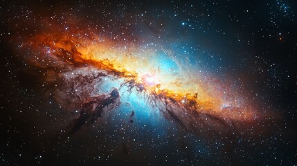 Poster - A breathtaking array of colors illuminates the cosmic expanse, showcasing vibrant blues, fiery oranges, and deep blacks