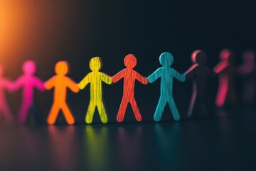 Aufkleber - Colorful paper cutouts with human-like features holding hands, often used for creative purposes
