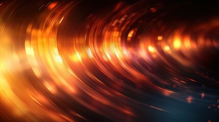 Poster - abstract orange and gold light waves with circular motion in dark background