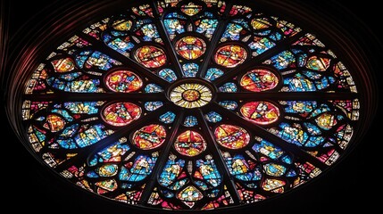 Aufkleber - Large stained glass window in a church, suitable for interior design and architecture projects