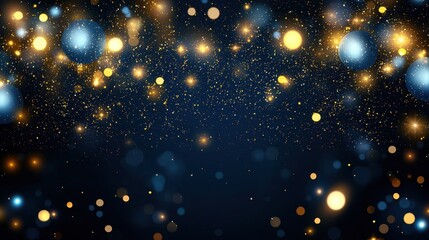 Poster - Golden and blue bokeh lights on dark background with sparkling particles