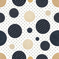 Wall Mural - Abstract Seamless Pattern Stylish Beige Black White Polka Dots Circles Background Texture