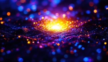 Poster - abstract cosmic light burst amidst vibrant blue and orange bokeh patterns