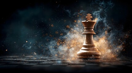 Poster - Floating Chess King Amidst Dynamic Waves of Radiant Light Symbolizing Energetic Leadership and Adaptability in a Conceptual Digital Art Piece