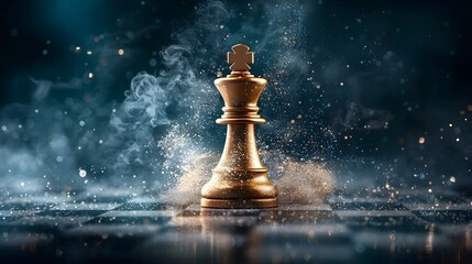 Poster - Floating Chess King Commanding Energetic Waves of Light Symbolizing Strategic Leadership and Adaptability in a Dynamic Innovative Environment