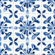 © Oksana - Blue and white watercolor simple azulejos tile with floral design pattern, white background