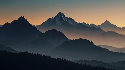 Wall Mural - Silhouette of mountains Generative AI