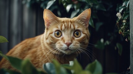 Wall Mural - Close-up shot of a curious cat gazing straight at the lens