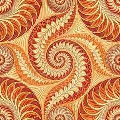 Wall Mural - Intricate Autumnal Swirls Seamless Golden and Red Spiral Pattern Design