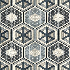 Wall Mural - Seamless Geometric Hexagon Tile Pattern Grey and Beige Marble Effect Modern Interior Design