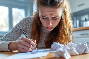 Poster - A person sits at a table with a piece of paper, focusing on their handwriting