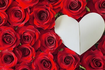 Poster - A paper heart surrounded by red roses, a symbol of love and romance
