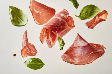 Aufkleber - Freshly arranged meat and leaves on a plate or table, suitable for photography, food styling, or culinary themed projects