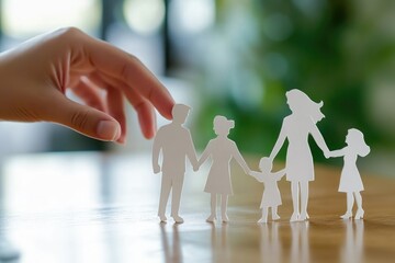 Poster - A colorful paper cutout of a family holding hands, ideal for various uses such as education, marketing, or personal projects