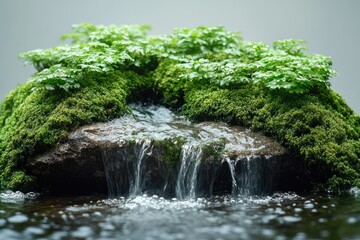 Poster - A moss-covered rock sits in the middle of a serene stream