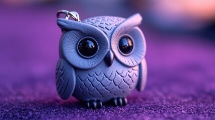 Poster - A decorative owl figurine sits on a purple surface, great for use in fantasy or mystery-themed designs