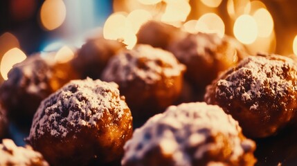 Poster - A close-up shot of a plate filled with donuts covered in powdered sugar, perfect for baking or foodie photography