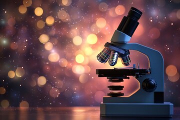 Poster - Exploring the microscopic world with a scientific instrument and colorful backdrop