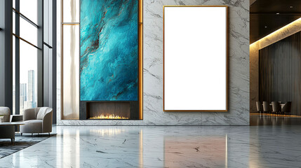 Sticker - Modern Luxury Lobby Interior Design: Marble, Gold, and Abstract Art