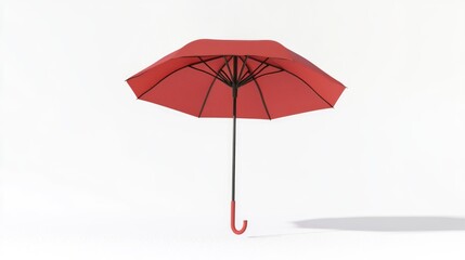 Poster - A red umbrella sits on a white floor, ready for use