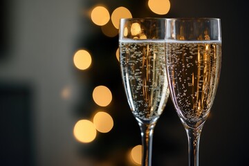 Aufkleber - Two champagne flutes placed together on a table or bar