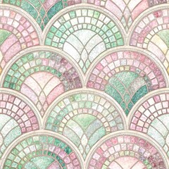 Wall Mural - Seamless Pastel Pink and Green Mosaic Tile Pattern Art Deco Style Geometric Background Texture