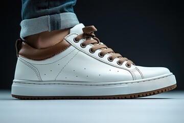 Aufkleber - Close-up shot of a person's shoes on a table, perfect for lifestyle or still life photography