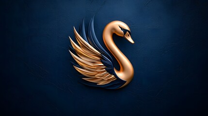 Poster - Minimalist golden swan silhouette over a deep blue background embodying elegance wealth and sophistication