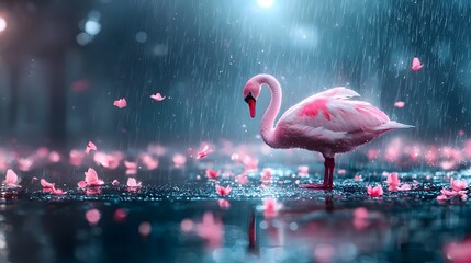 Poster - Glowing neon swan in a captivating environment symbolizing the growth and prosperity of technological advancements in a futuristic visionary landscape
