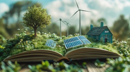 Poster - A book lying on a lush green field, ideal for outdoor reading or as a prop in nature-themed scenes