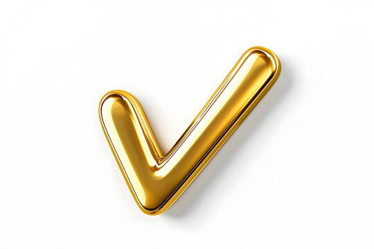 3d Golden check mark sign isolated on white background