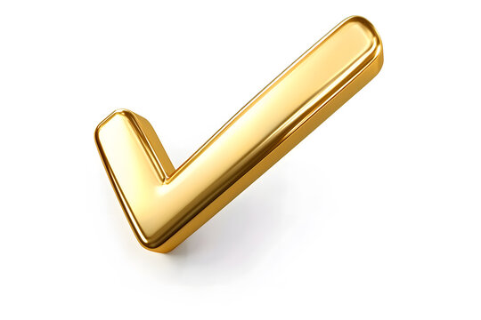 3d Golden check mark sign isolated on white background