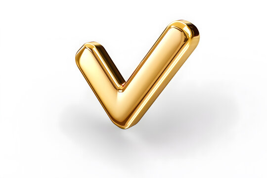 3d Golden check mark sign isolated on white background