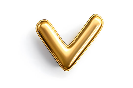3d Golden check mark sign isolated on white background
