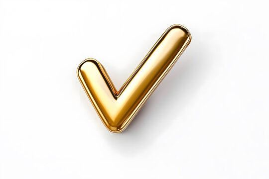 3d Golden check mark sign isolated on white background
