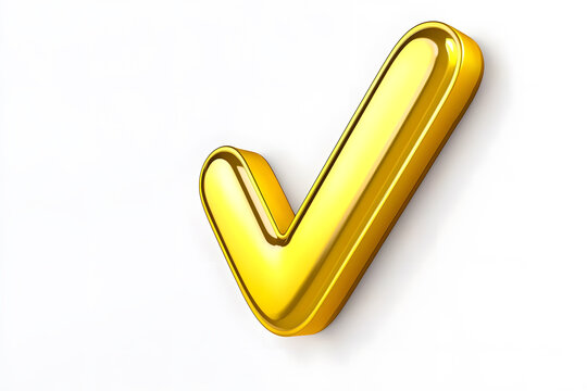 3d Golden check mark sign isolated on white background
