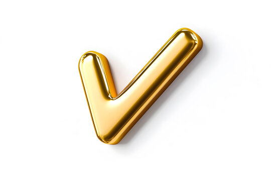 3d Golden check mark sign isolated on white background