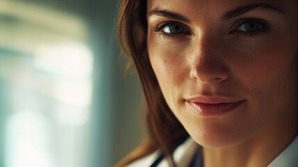 Aufkleber - A woman holds a stethoscope, ready for medical use