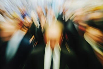 Poster - A blurry image of a group of people, possibly in a crowd or gathering