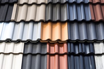 Poster - Close-up view of various colored roof tiles