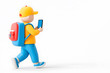 © Oksana_Latysheva - 3D cartoon character of walking guy using cell phone and taking a selfie isolated on white background