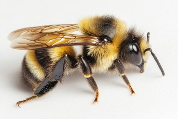 Poster - A close-up view of a bee sitting on a white surface