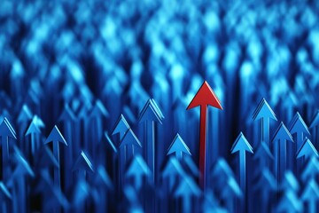 Poster - A single red arrow surrounded by multiple blue arrows, possibly for comparison or emphasis