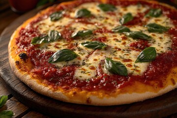 Poster - A slice of pizza sits atop a rustic wooden cutting board, ready to be enjoyed