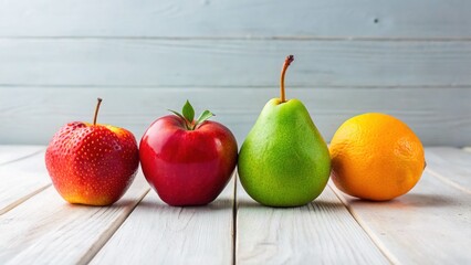 Wall Mural - Minimalist Still Life:  Four Fruits on Wooden Table