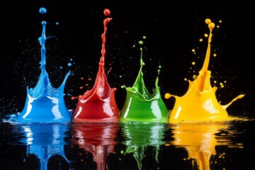 Aufkleber - A striking splash artwork featuring four vibrant colors—blue, red, green, yellow—dynamically captured, illustrating creative unity and energetic fluidity in motion.